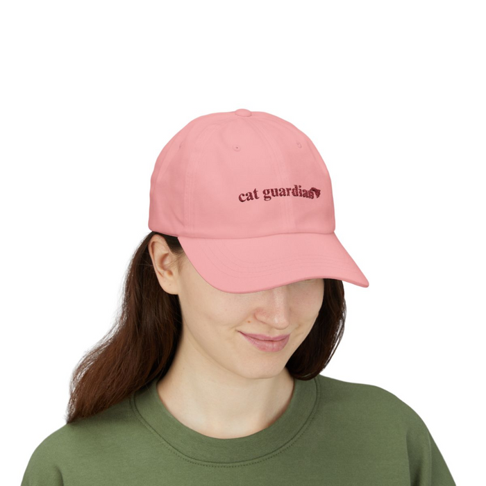 Classic Cat Protector Cap: pink, dark burgundy cat, minimal style