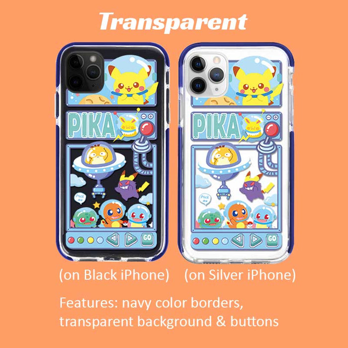 Claw machine phone case, durable protection: blue, gray Pikachu and other cartoon creature characters, kawaii cartoon style