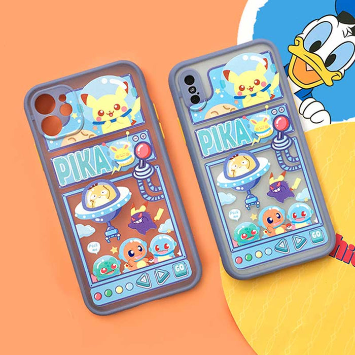 Claw machine phone case, durable protection: blue, gray Pikachu and other cartoon creature characters, kawaii cartoon style