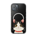 Clear Magnetic Tuxedo Cat Phone Case for iPhone Models: black, clear cartoon cat, kawaii cartoon style