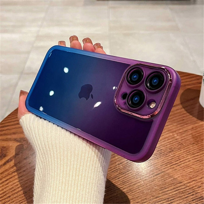 Clear Phone Case with Gradients for iPhone: An Improved Title: purple, dark blue smartphone protective case, minimal style