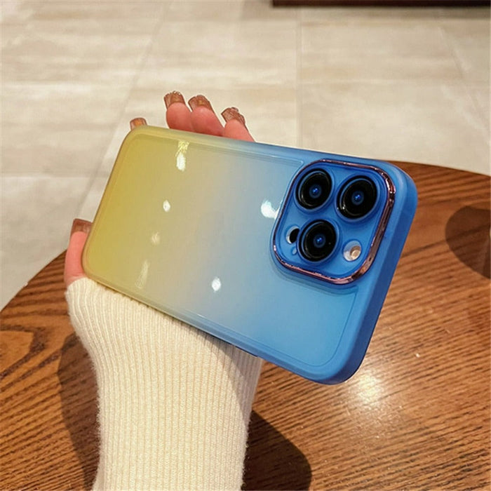 Clear Phone Case with Gradients for iPhone: An Improved Title: purple, dark blue smartphone protective case, minimal style