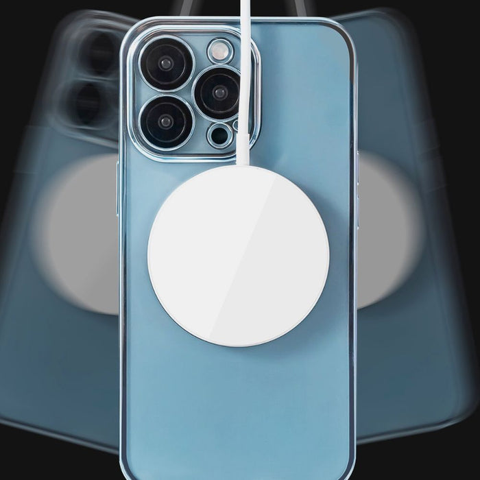 Clear Wireless Charging-Compatible iPhone Case: transparent light blue, blue smartphone case, minimal style