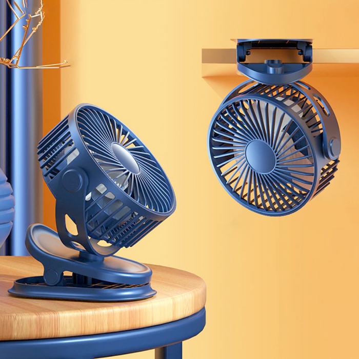 Clip and Hook Rotable Fan with 3 Adjustable Speeds: dark blue, gray desk fans, modern minimal style