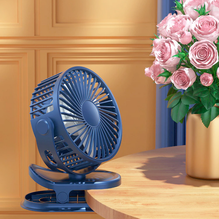 Clip and Hook Rotable Fan with 3 Adjustable Speeds: dark blue, gray desk fans, modern minimal style