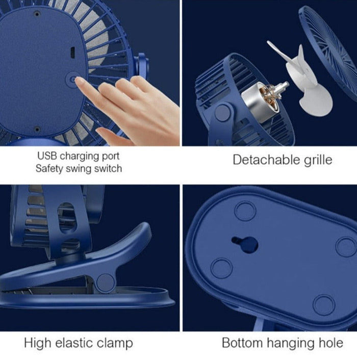 Clip and Hook Rotable Fan with 3 Adjustable Speeds: dark blue, gray desk fans, modern minimal style