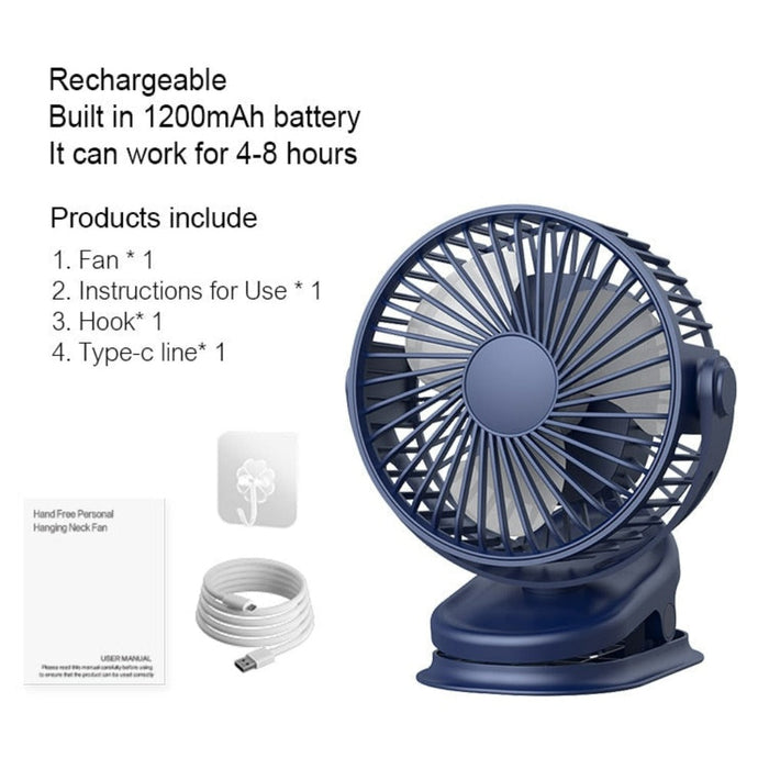 Clip and Hook Rotable Fan with 3 Adjustable Speeds: dark blue, gray desk fans, modern minimal style