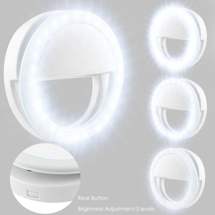 Clip On Selfie Ring for Portable Mobile Phone: white, cool white wall-mounted circular LED light fixture, minimal modern styl