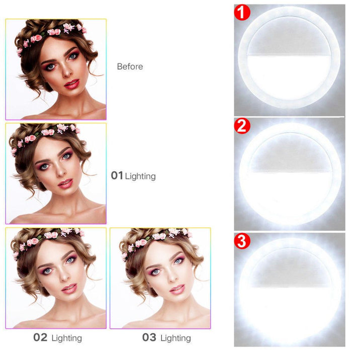 Clip On Selfie Ring for Portable Mobile Phone: white, cool white wall-mounted circular LED light fixture, minimal modern styl