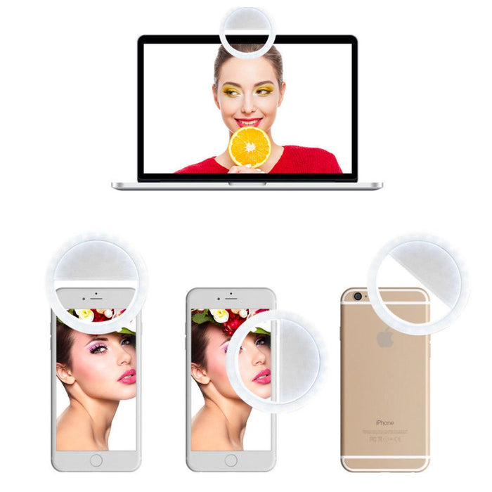 Clip On Selfie Ring for Portable Mobile Phone: white, cool white wall-mounted circular LED light fixture, minimal modern styl