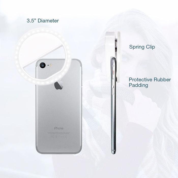 Clip On Selfie Ring for Portable Mobile Phone: white, cool white wall-mounted circular LED light fixture, minimal modern styl