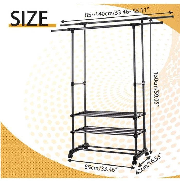 Clothes Rack Single Rod Garment Stand for Bedroom Apartments– Black 60cm -252