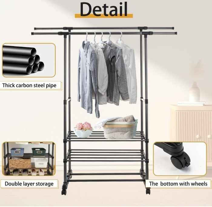 Clothes Rack Single Rod Garment Stand for Bedroom Apartments– Black 60cm -252