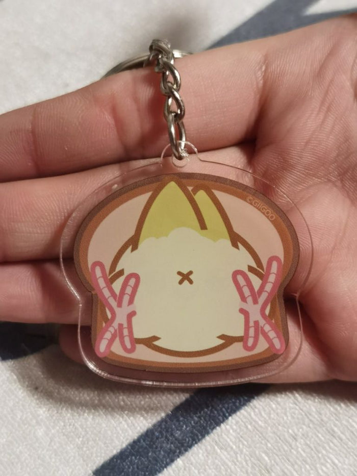 Cockatiel Key Rings with Cute Design: yellow, pink cartoon bird/chick characters, kawaii cartoon style