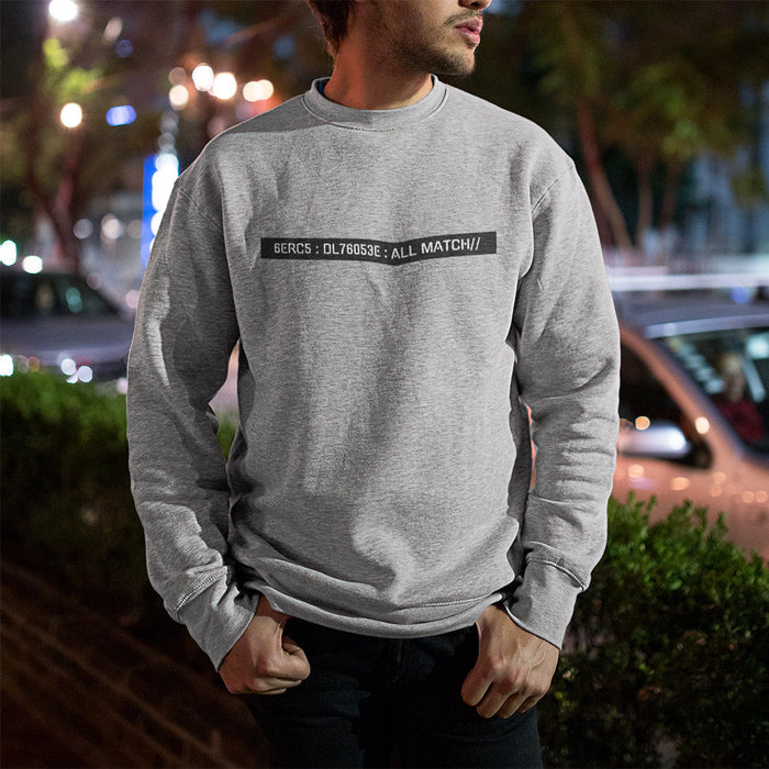 Coding Logo Sweatshirt for Men: white, black crewneck sweatshirt, minimal style