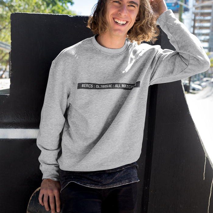 Coding Logo Sweatshirt for Men: white, black crewneck sweatshirt, minimal style