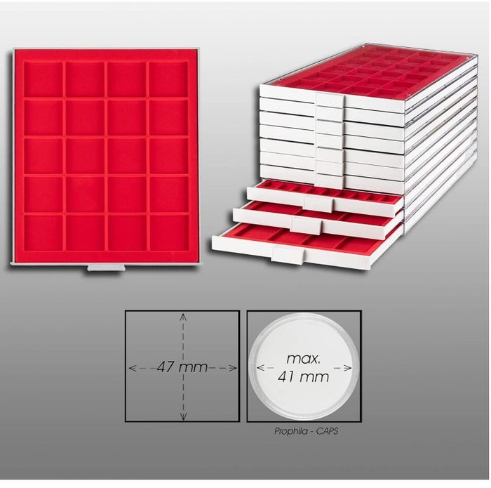 Coin Collectors Box Gray 20 Angular Compartments for Coins up to 47mm Red -189
