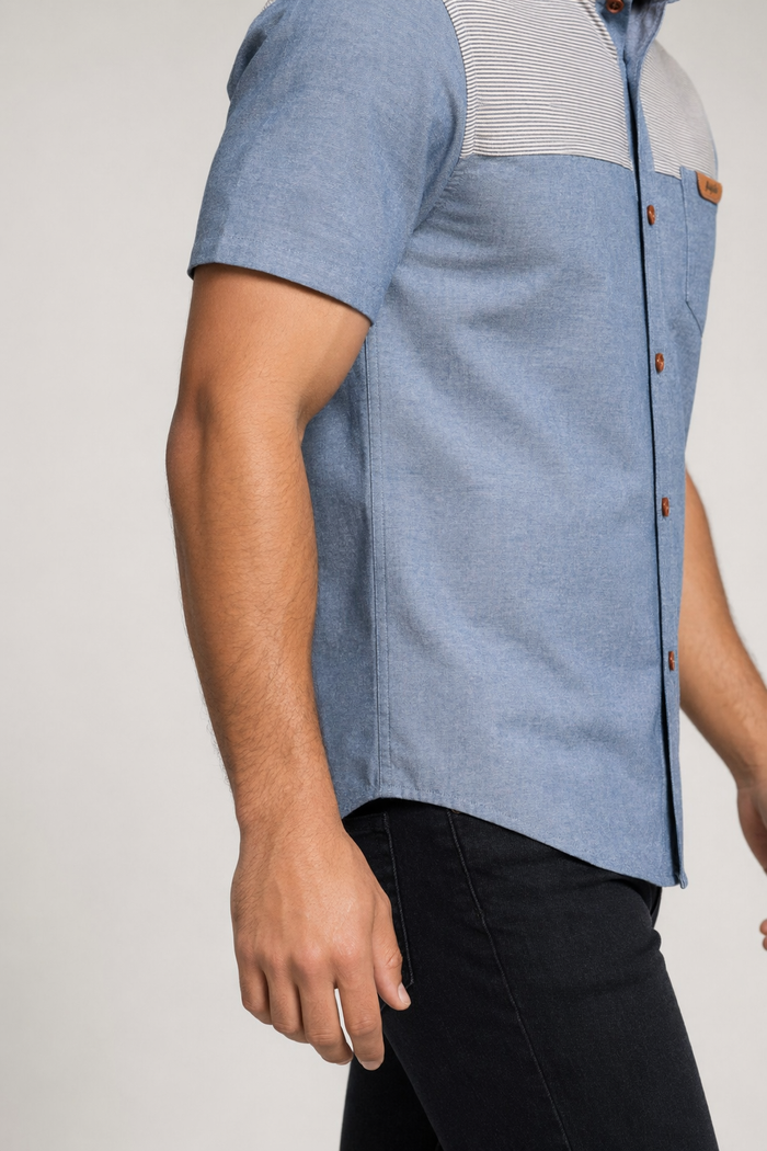 Color Block Men's Denim Shirt Denim Blue