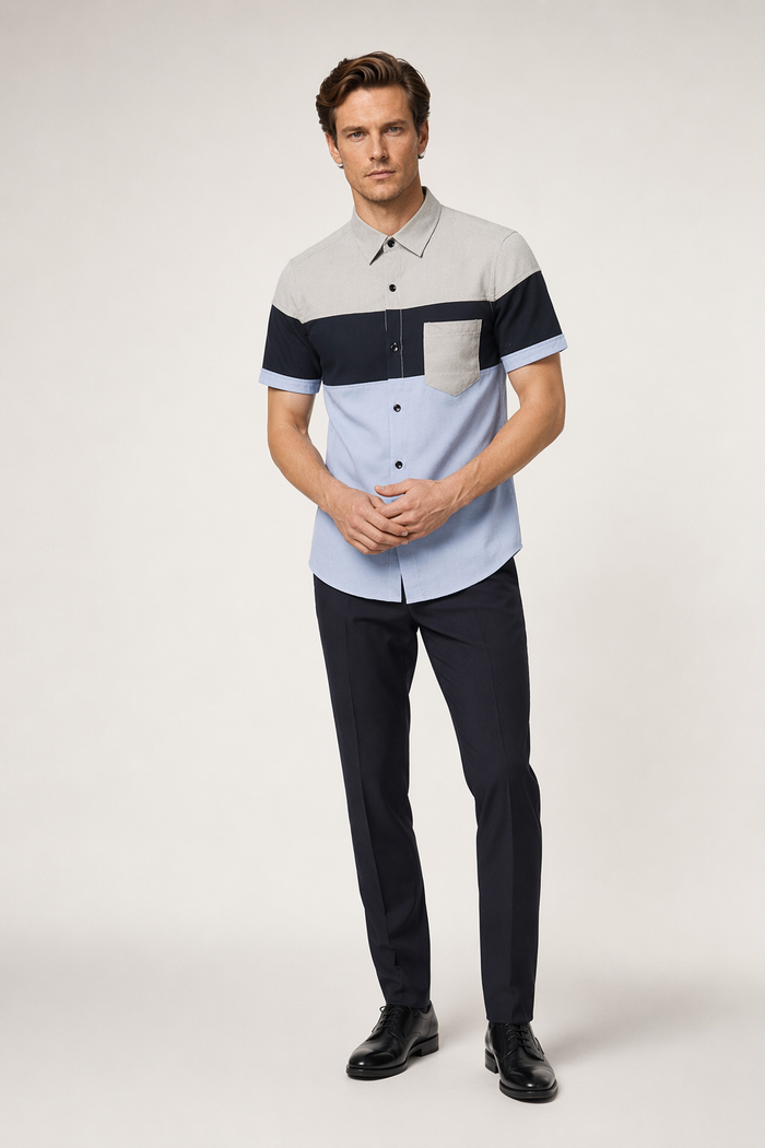 Color-Blocked Shirt for Men Blue
