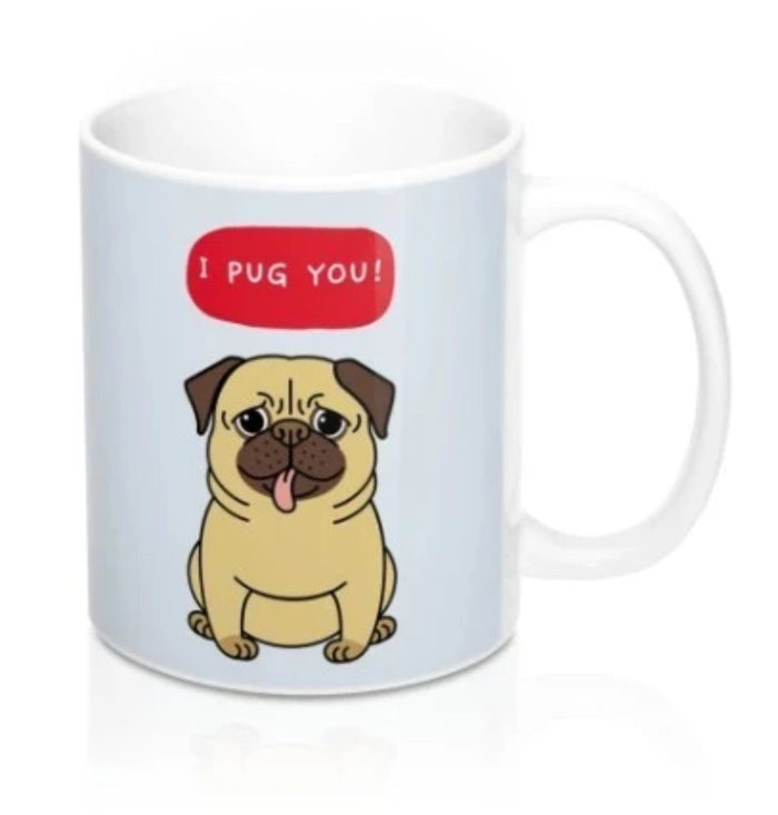 Color Changing Puppy Mug: Heat-Sensitive Design to Show Your Love: white, black pug dog, cute cartoon/kawaii style