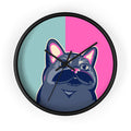 Colorful Cat Cutout Wall Clock: black, dark blue cartoon cat, cartoon, kawaii style