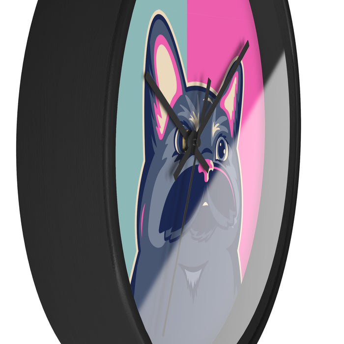 Colorful Cat Cutout Wall Clock: black, dark blue cartoon cat, cartoon, kawaii style