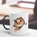 Colorful Ceramic Coffee Mug with Charming Cat Design: white, black cat, photorealistic animal print style