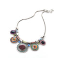 Colorful Circular Pendant Necklace: silver, purple pendant charm necklace, ornate bohemian style