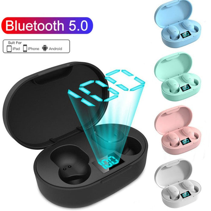 Colorful Dragon Echo Bluetooth Earbuds: black, light blue wireless earbuds with charging case, minimal tech product style