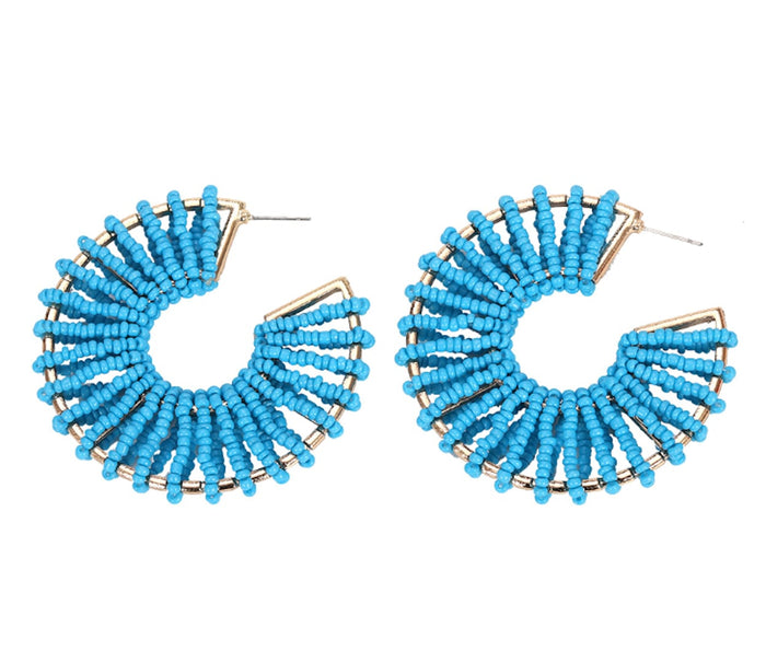 Colorful Round Beaded Earrings: yellow, orange beaded hoop earrings, colorful bohemian style