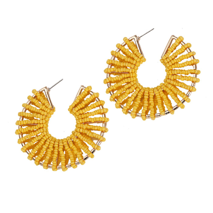 Colorful Round Beaded Earrings: yellow, orange beaded hoop earrings, colorful bohemian style