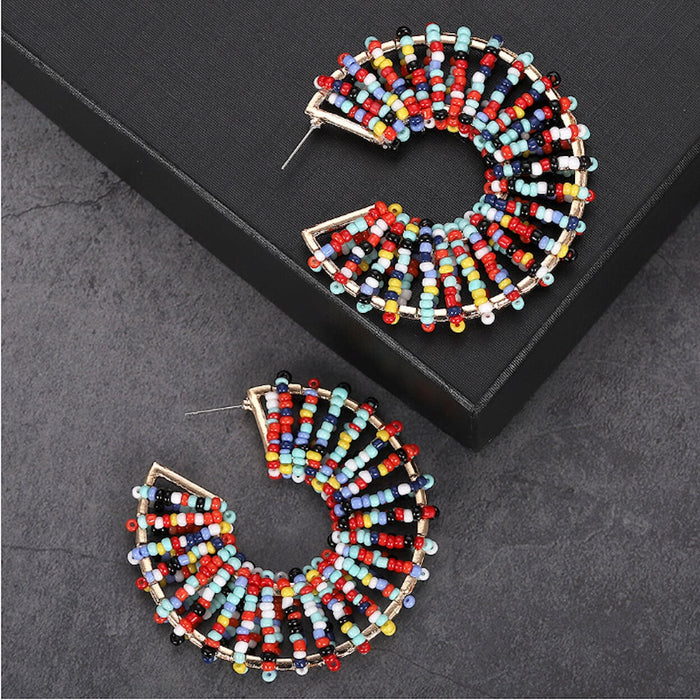 Colorful Round Beaded Earrings: yellow, orange beaded hoop earrings, colorful bohemian style