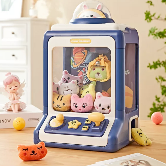 Compact Animated Entertainment Claw Game Device: pink, white cute animal characters, kawaii cartoon style