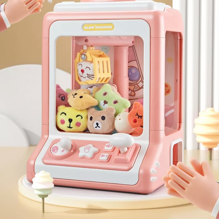 Compact Animated Entertainment Claw Game Device: pink, white cute animal characters, kawaii cartoon style