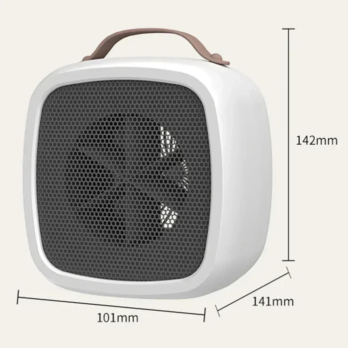 Compact Desktop Heater: white, reddish brown portable fan, minimal modern style
