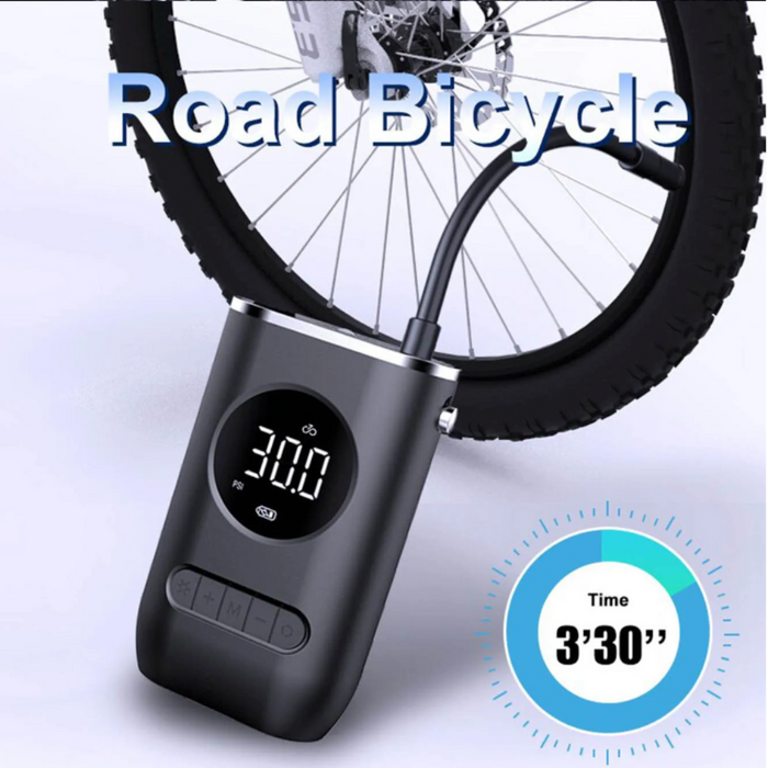 Compact Digital Wireless Air Compressor: black, dark gray portable electric air pump/inflator, minimal modern style