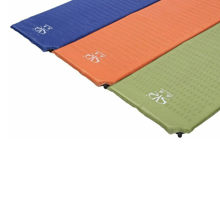 Compact Inflatable Sleeping Pad for Portable Comfortable Rest: blue, orange foldable mats with drawstring storage pouches, mi