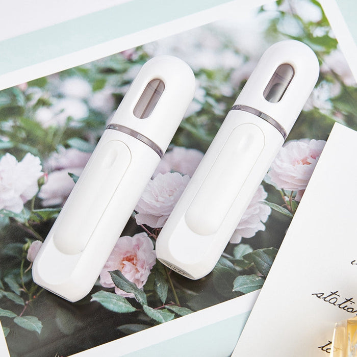 Compact Nano Facial Moisturizing Mist Sprayer: white, silver matching handheld cosmetic spray bottles, minimal style