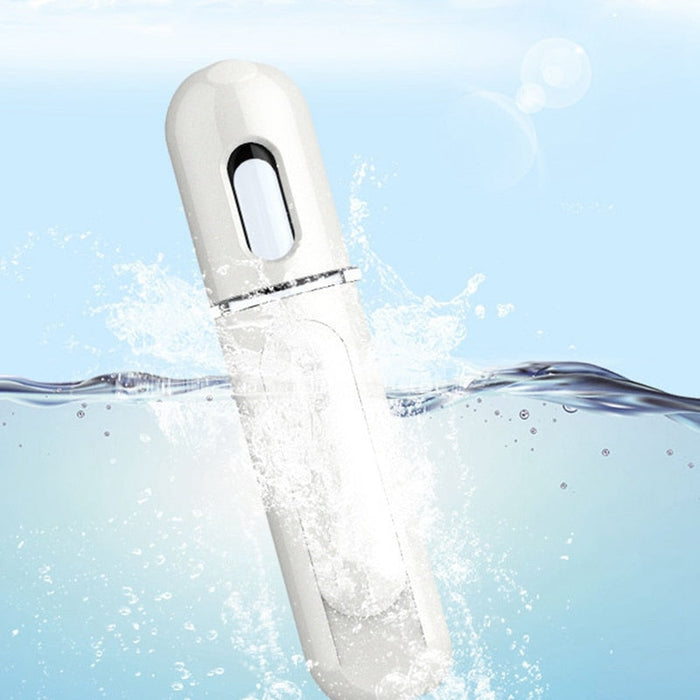 Compact Nano Facial Moisturizing Mist Sprayer: white, silver matching handheld cosmetic spray bottles, minimal style