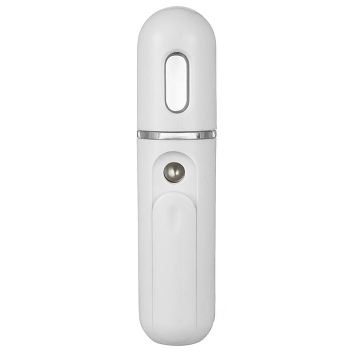 Compact Nano Facial Moisturizing Mist Sprayer: white, silver matching handheld cosmetic spray bottles, minimal style