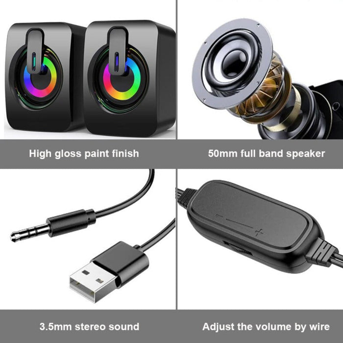 Compact RGB PC Speaker: black, dark blue pair of compact speakers, futuristic gaming style