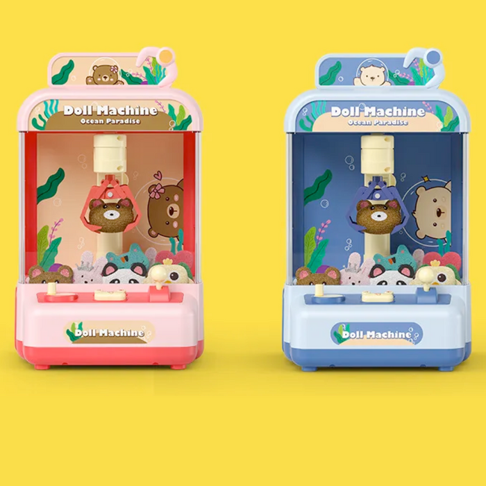 Compact Treasure Claw Game Machine: pink, red bear-themed, cute cartoon kawaii style