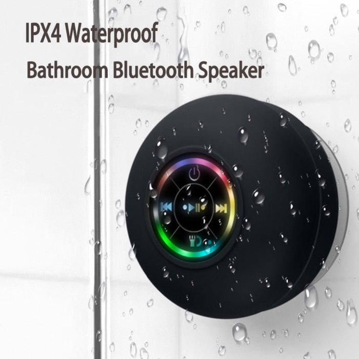 Compact Waterproof Bluetooth Speaker with RGB Lighting: black, multicolor rainbow lights wall-mounted circular control device