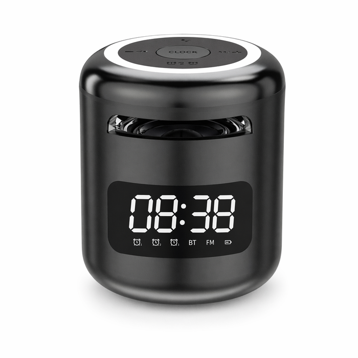 Compact Wireless Speaker with Built-in FM Radio and Alarm Clock Black