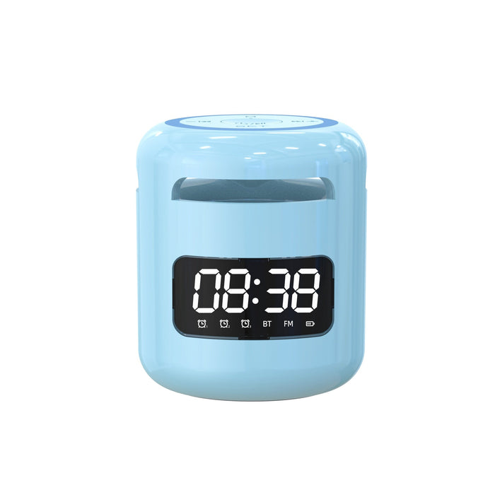 Compact Wireless Speaker with Built-in FM Radio and Alarm Clock: black, silver Bluetooth speaker/alarm clock device, modern m