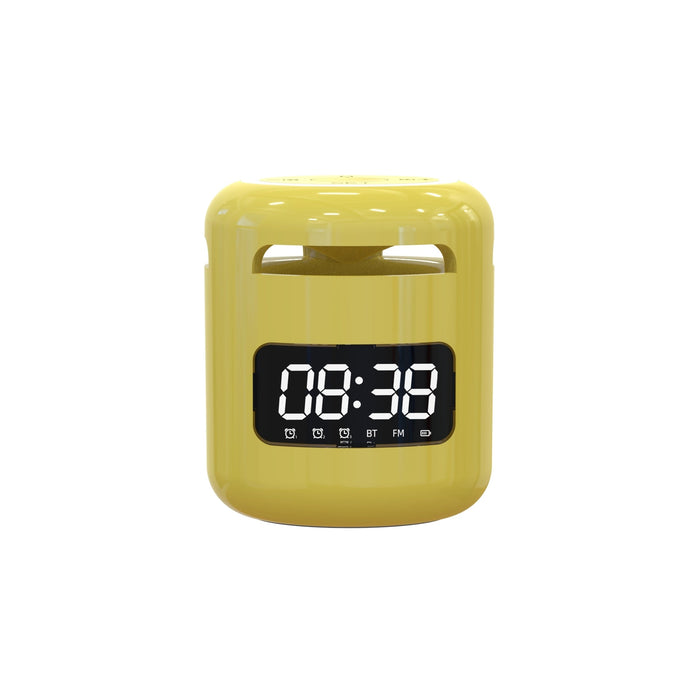 Compact Wireless Speaker with Built-in FM Radio and Alarm Clock: black, silver Bluetooth speaker/alarm clock device, modern m