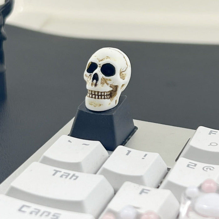 Computer Keycap with a Dark Skull Design: ivory white, black human skull, gothic style