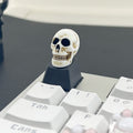 Computer Keycap with a Dark Skull Design: ivory white, black human skull, gothic style