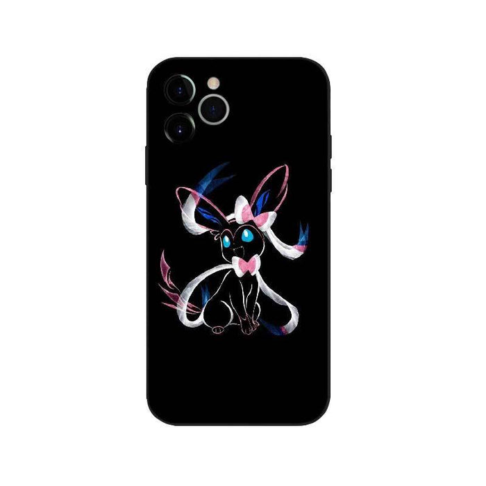 Cool Cute Phone Case with Pokemon: black, multicolor neon accents cartoon fox-like and cat-like characters, cartoon, neon lin