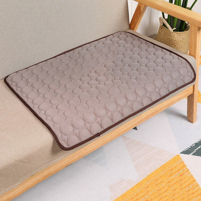 Cooling Pet Mats: bright blue, pink dog, minimal product advertisement style